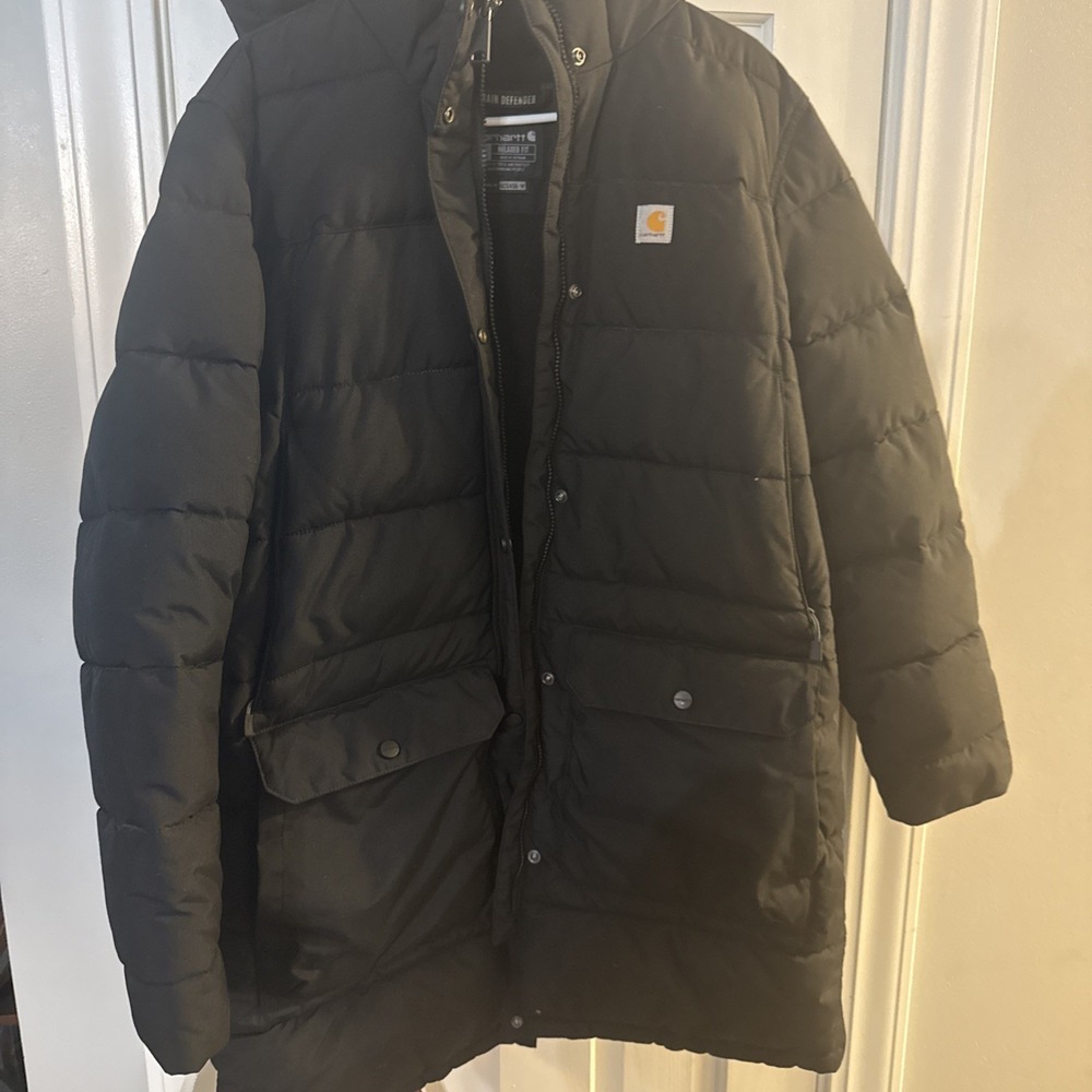 Carhartt OC5456-W Size L Woman's Rain Defender Hooded Puffer Parka Jacket Black